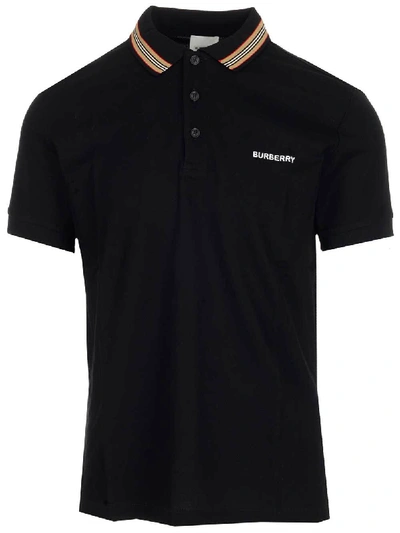 Shop Burberry Logo Stripe Detailed Polo Shirt In Black