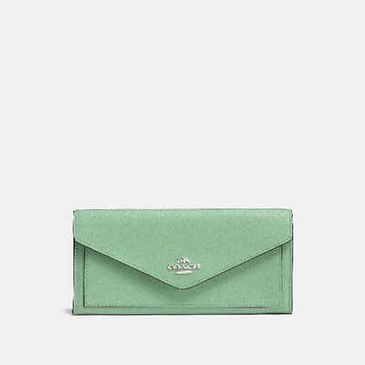 Shop Coach Soft Wallet In Light Teal/silver