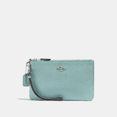 Shop Coach Small Wristlet In Light Teal/silver