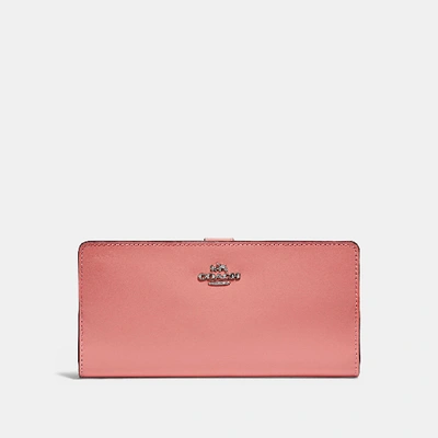 Shop Coach Skinny Wallet - Women's In Bright Coral/silver