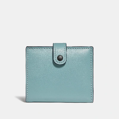 Shop Coach Small Trifold Wallet In Light Teal/pewter