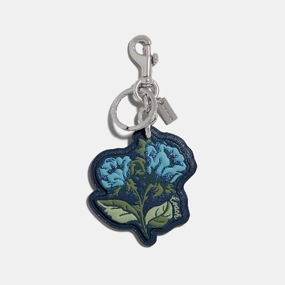 Shop Coach Sleeping Rose Bag Charm In Denim/silver