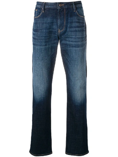 Shop Emporio Armani Stonewashed Regular Fit Jeans - Blue