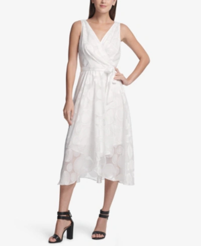 Shop Dkny Dot Chiffon Midi Wrap Dress In Cloud