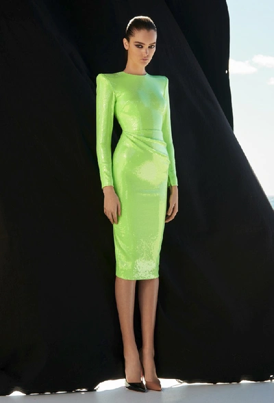 Shop Alex Perry Corbet Long Sleeve Sequin Dress In Green