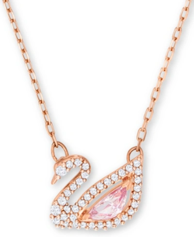 Shop Swarovski Rose Gold-tone Crystal Swan Pendant Necklace, 14-7/8" + 2" Extender In Pink