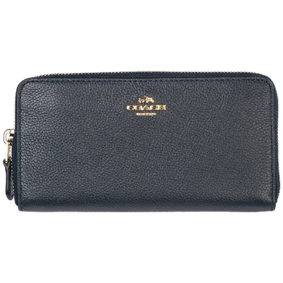 Shop Coach Women's Wallet Genuine Leather Coin Case Holder Purse Card Bifold In Blue