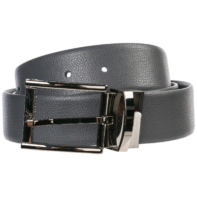 Shop Emporio Armani Men's Adjustable Length Reversible Leather Belt In Grey