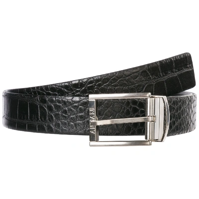 Shop Emporio Armani Men's Adjustable Length Reversible Leather Belt In Black