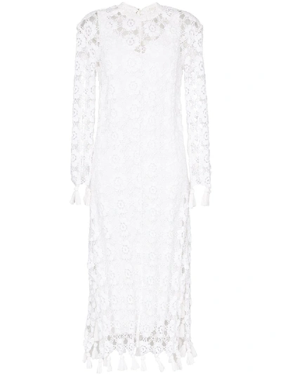 Shop Chloé Floral Crochet Fringed Midi Dress In White