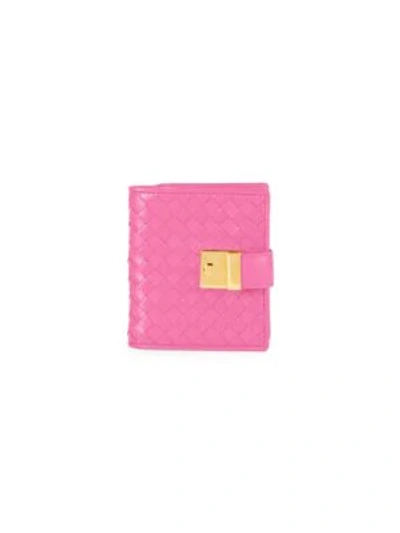 Shop Bottega Veneta Leather Bi-fold Wallet In Neon Pink