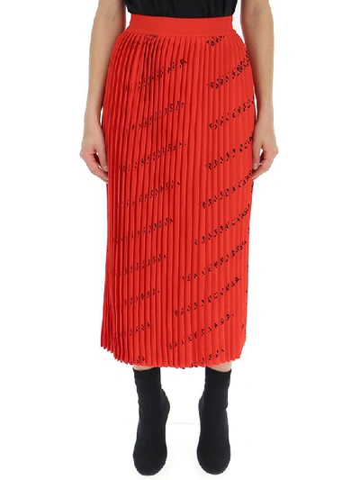 Shop Balenciaga Logo Pleated Knit Skirt In Red