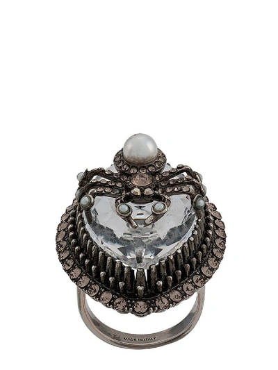 Shop Alexander Mcqueen Spider Embellished Ring In Silver