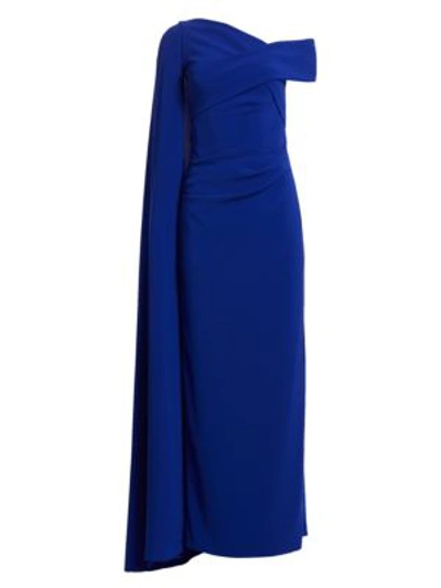 Shop Talbot Runhof Women's Off-the-shoulder Cape Gown In Royal Blue