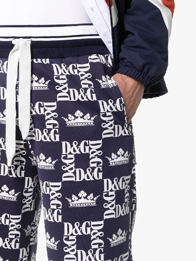 Shop Dolce & Gabbana Crown Logo Print Cotton Shorts In Hby47 Blue