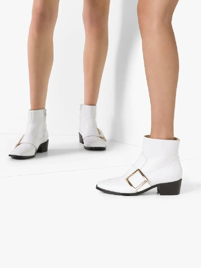 Shop Roker White Whickham 35 Buckled Leather Ankle Boots