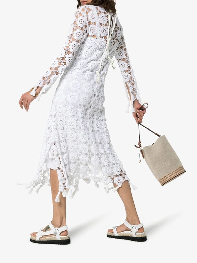 Shop Chloé Floral Crochet Fringed Midi Dress In Iconic Milk