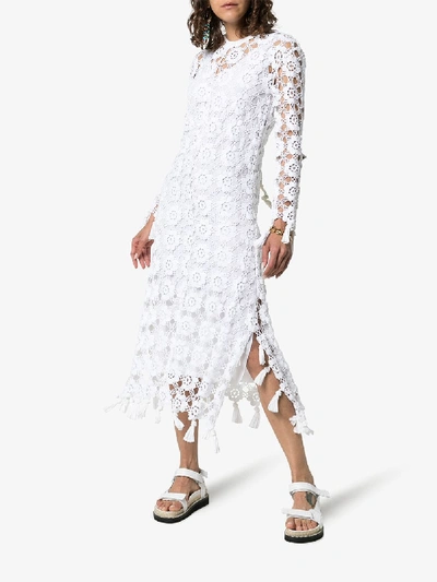 Shop Chloé Floral Crochet Fringed Midi Dress In Iconic Milk