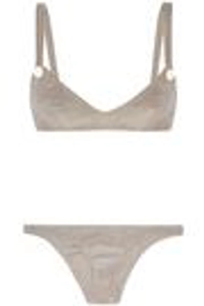 Shop Lisa Marie Fernandez Woman New Button Cotton-blend Terry Bikini Taupe