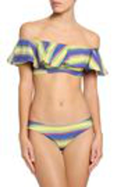 Shop Lisa Marie Fernandez Woman Off-the-shoulder Striped Cotton-blend Bikini Yellow
