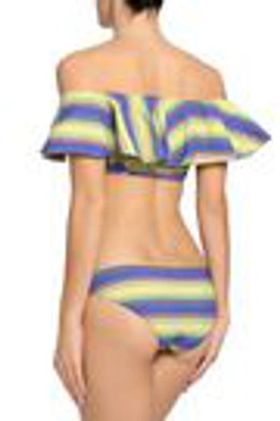 Shop Lisa Marie Fernandez Woman Off-the-shoulder Striped Cotton-blend Bikini Yellow