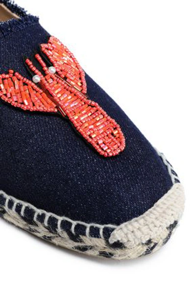 Shop Castaã±er Kenda Appliquéd Denim Espadrilles In Dark Denim