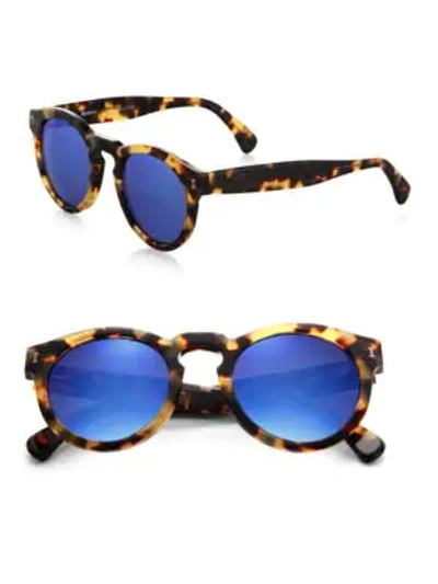 Shop Illesteva Leonard Tortoise Mirrored 48mm Round Sunglasses