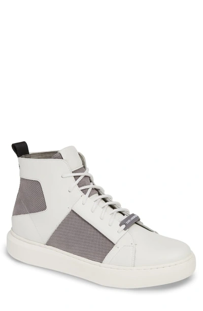 Shop Karl Lagerfeld High Top Sneaker In Light Grey/ White Leather