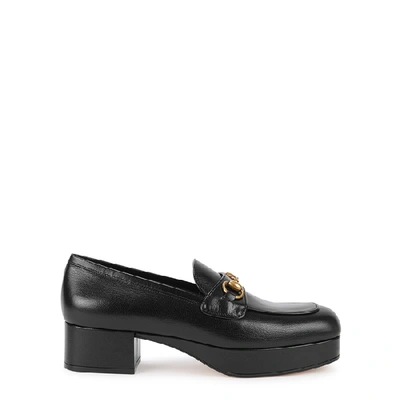 Shop Gucci 45 Black Platform Leather Loafers