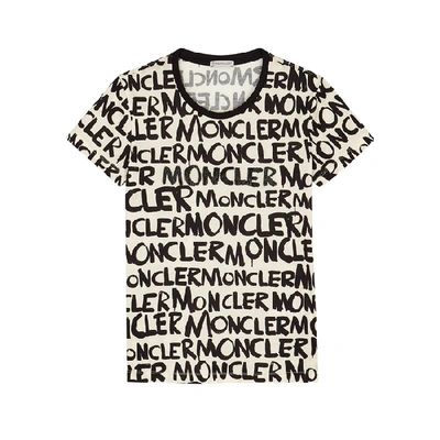 Shop Moncler Printed Cotton T-shirt In Black