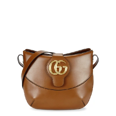 Shop Gucci Arli Medium Brown Leather Shoulder Bag