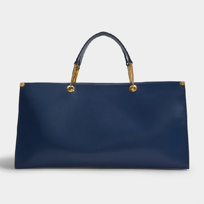 Shop Marni | East West Tote In White Calfskin In Blue