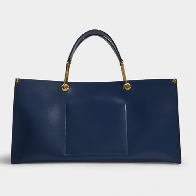 Shop Marni | East West Tote In White Calfskin In Blue