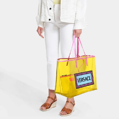 Versace | 90's Vintage Logo Soft Tote In Yellow Clear Vinyl | ModeSens