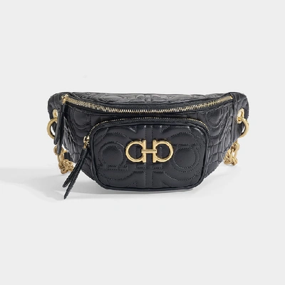 Shop Ferragamo Salvatore  | Gancio Quilting Belt Bag In Black Calfskin