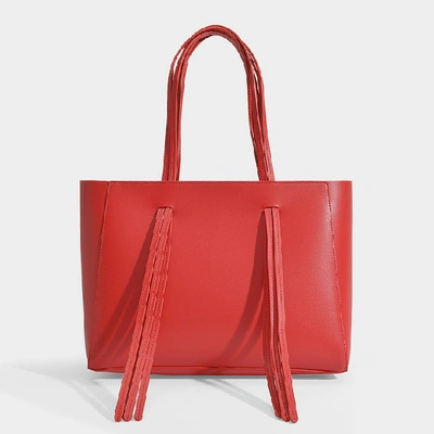 Shop Mansur Gavriel Fringe Bag In Red Calfskin