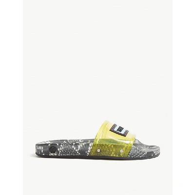 Shop Versace Snake Print Sliders In Lilla-nero