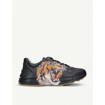 Shop Gucci Rhyton Leather Trainers In Black/comb