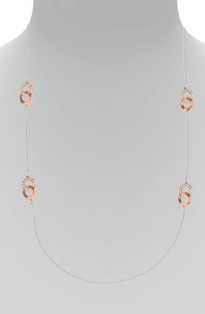 Shop Adore Interlocking Ring Long Station Necklace In Silver/ Rose Gold