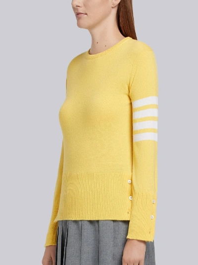 Shop Thom Browne Classic 4-bar Cashmere Pullover In Yellow