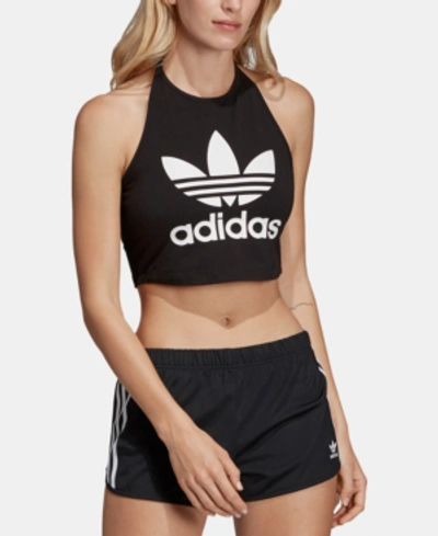 Shop Adidas Originals Adicolor Trefoil Crop Halter Top In Black
