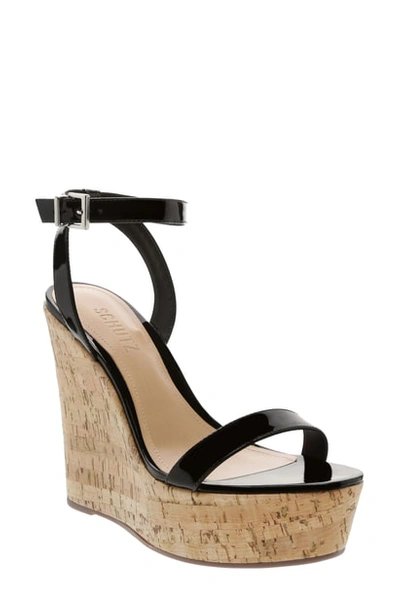 Shop Schutz Eduarda Platform Wedge Sandal In Black Patent Leather