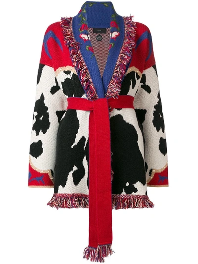 Shop Alanui Embroidered Colour Block Cardigan In Red