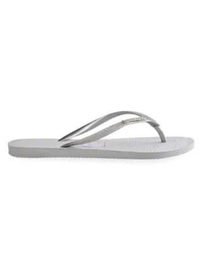 Shop Havaianas Women's Slim Glitter Flip Flops In Steel Grey