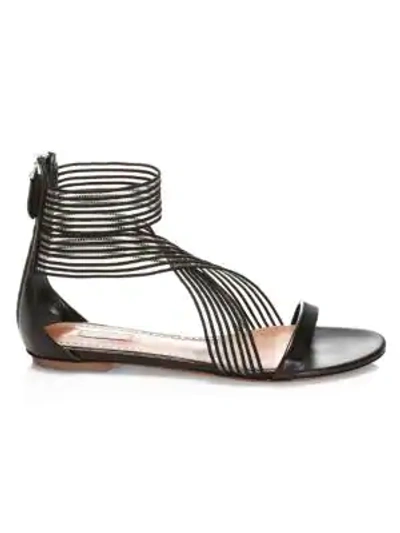 Shop Alaïa Women's Elastic Crisscross Flat Leather Sandals In Noir