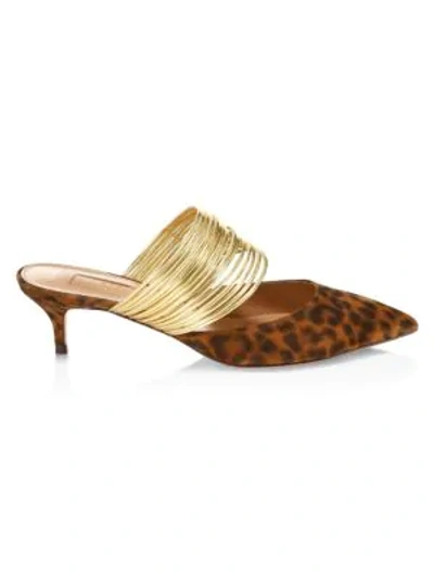 Shop Aquazzura Women's Rendez Vous Point-toe Animal-print Suede Mules In Tan