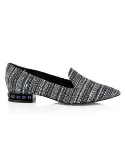 Shop Nicholas Kirkwood Casati Faux Pearl-embellished Tweed Loafers In Multi