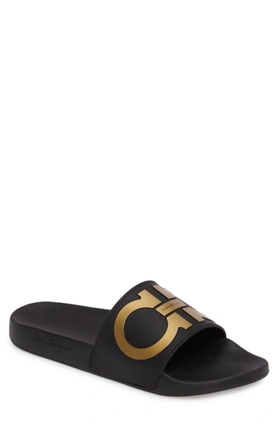 Shop Ferragamo Groove 2 Slide Sandal In Black/gold
