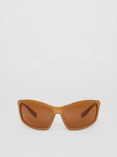 Shop Burberry Wrap Frame Sunglasses In Amber Tortoiseshell