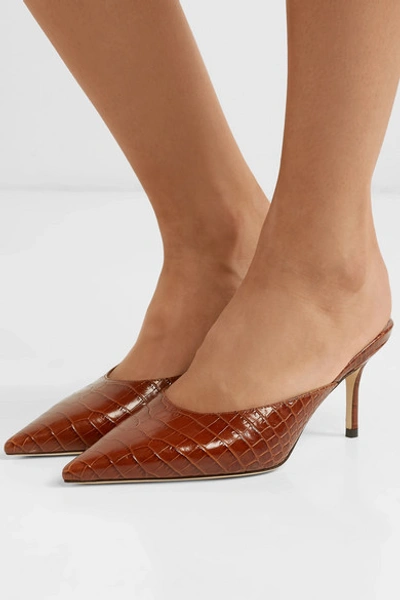 Shop Jimmy Choo Rav 65 Croc-effect Leather Mules In Tan